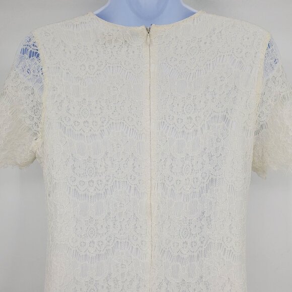 Lulus Take Me to Brunch Ivory Lace Short Sleeved Boho Shift Dress Medium - Picture 10 of 11